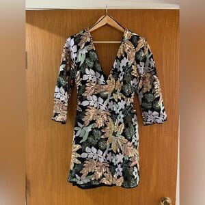 Elegant Sequin Floral V-Neck Dress